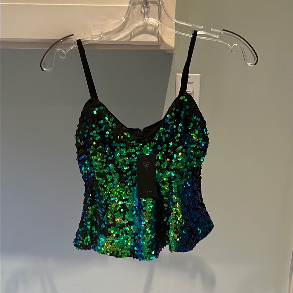 NWT Guess Sequin Peplum Crop Top